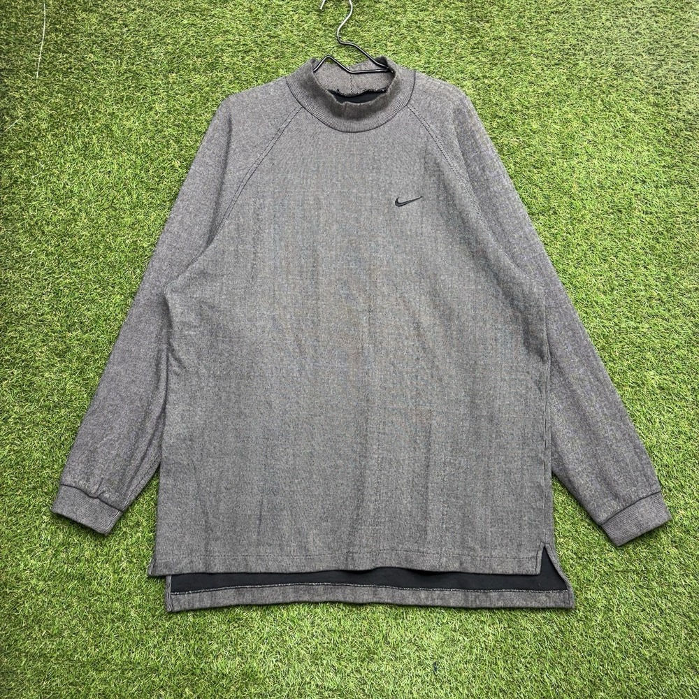Vintage Nike Golf Shirt Mens 2XL Black Mock Neck Tiger Woods Swoosh Cotton 90s
